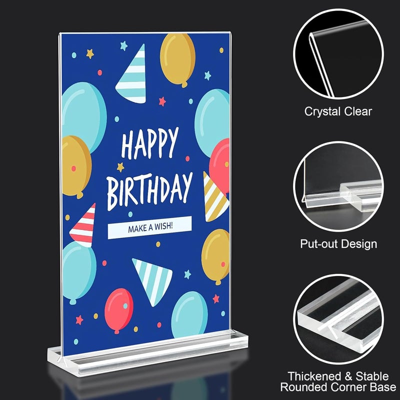 dulvus Acrylic Sign Holder 5.5x8.5 Inches 4 Pack, Double Sided Clear Display Stand Table Top Sign Paper Holder, Vertical Menu Flyer Holder, Plastic Sign Frame for Stores, Restaurants, Hotels, Office - Image 2